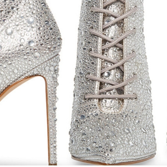 Steve Madden Blingy Valency Rhinestone Stilletto Heel Zip and Lace-Up Booties - Picture 2 of 16